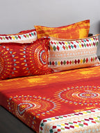 BOMBAY DYEING Celebrating India Red & Blue Printed Cotton 210 TC King Bedsheet Set | Grocsy