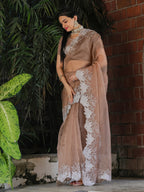 Tikhi Imli Beige Embroidered Organza Saree | Grocsy