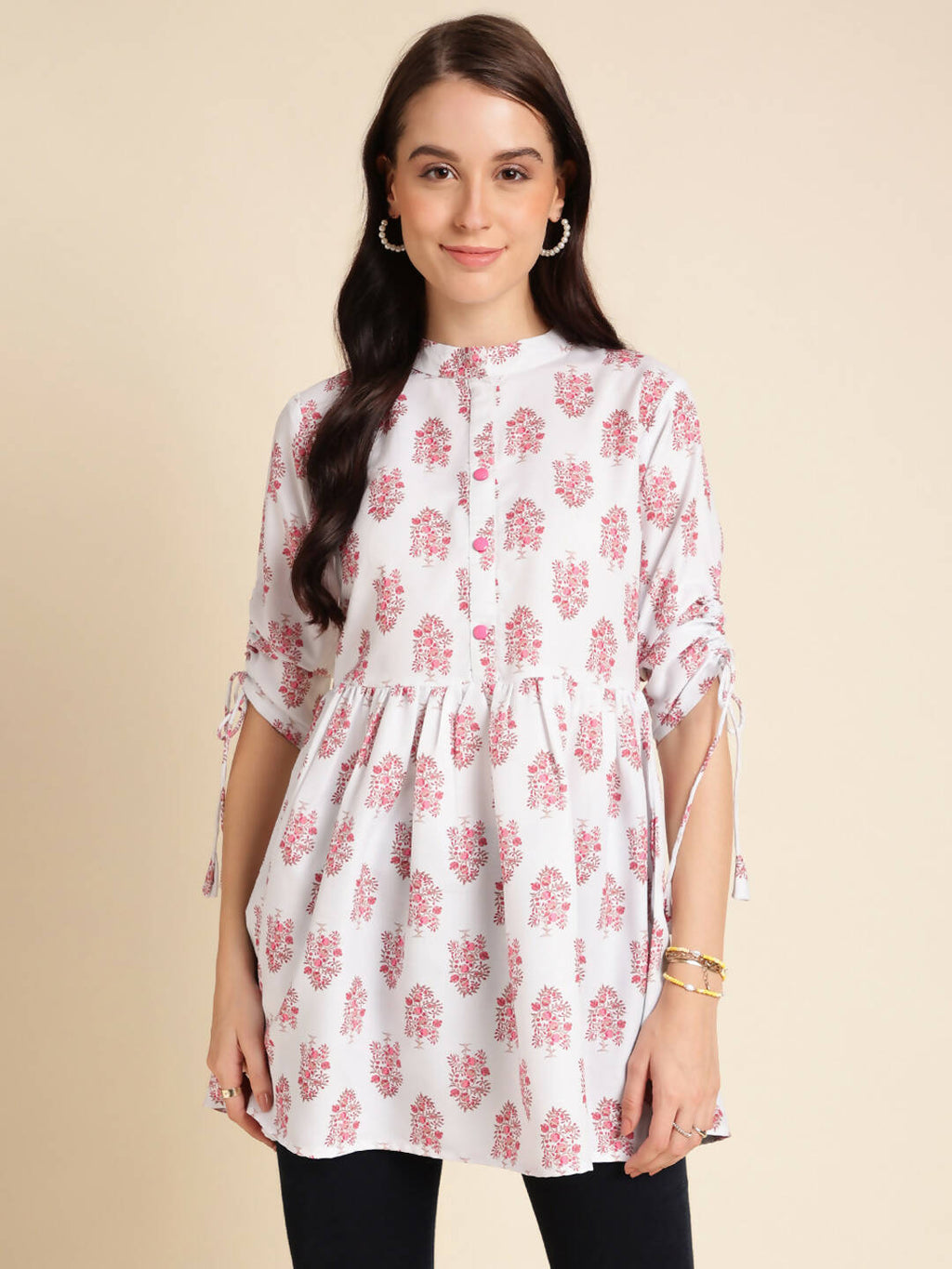 White Poly Rayon Digital Printed A-line Top - Tarini | Grocsy
