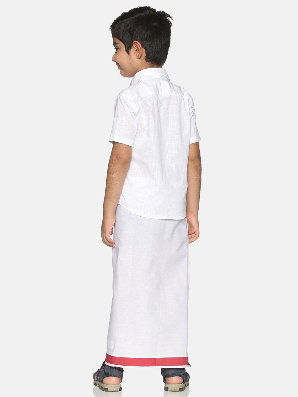 Sethukrishna White Pure Cotton Solid Shirt and Veshti Set For Boys | Grocsy
