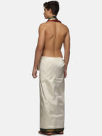 Sethukrishna Men Cream-Coloured Solid Dhotis With Angavastram | Grocsy