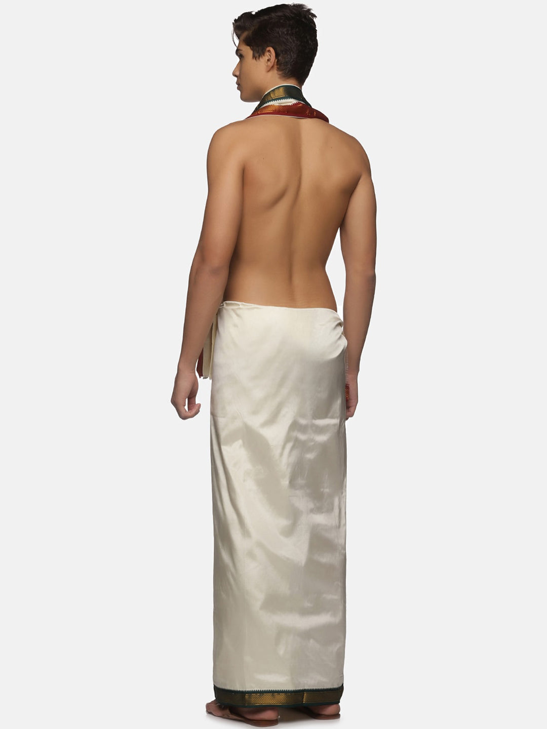 Sethukrishna Men Cream-Coloured Solid Dhotis With Angavastram | Grocsy