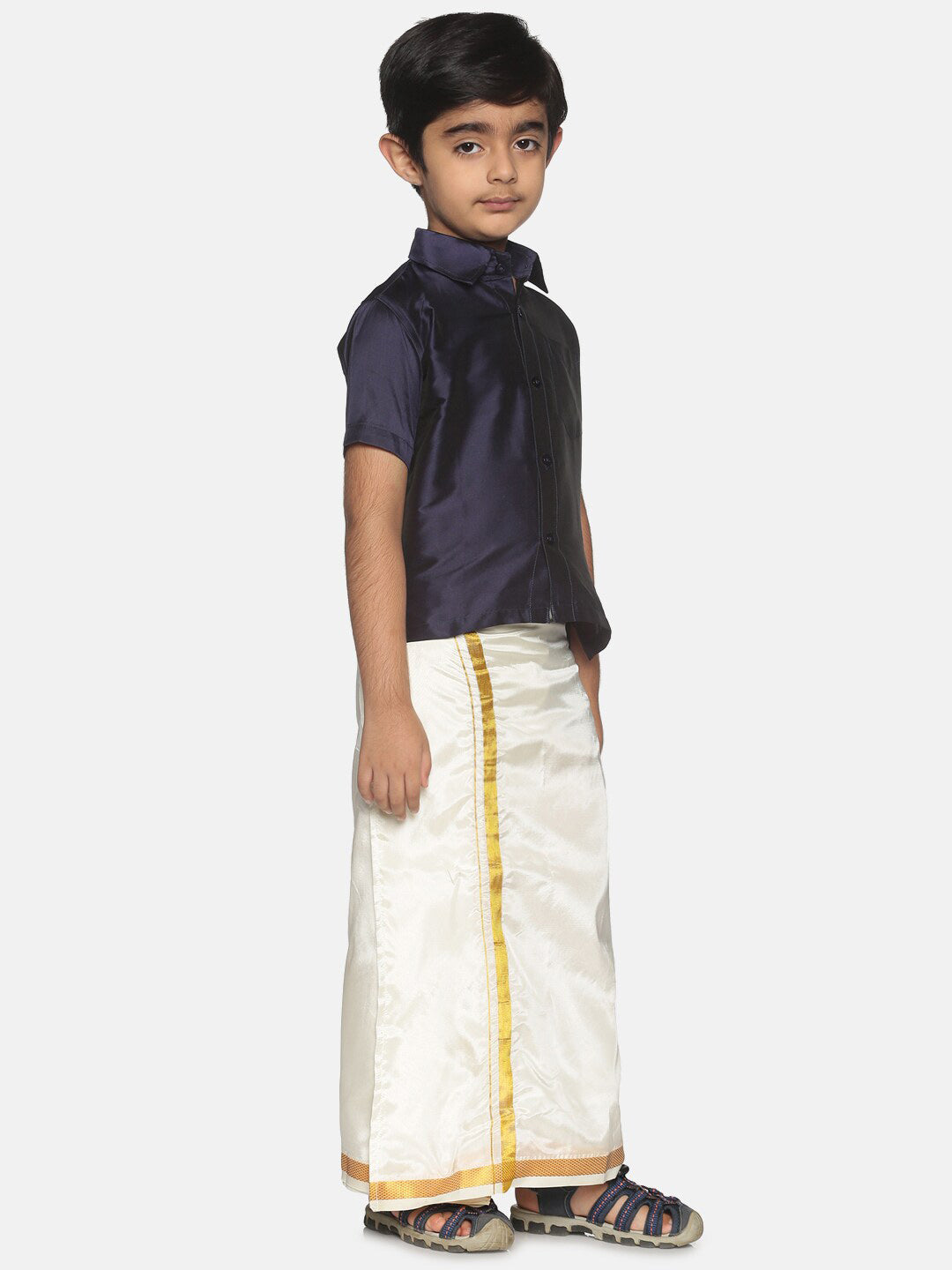 Sethukrishna Boys Navy Blue & White Shirt with Dhoti Set | Grocsy