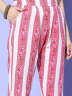 All About You Floral Printed Mirror Work Pure Cotton Kurta With Trousers & Dupatta | Grocsy