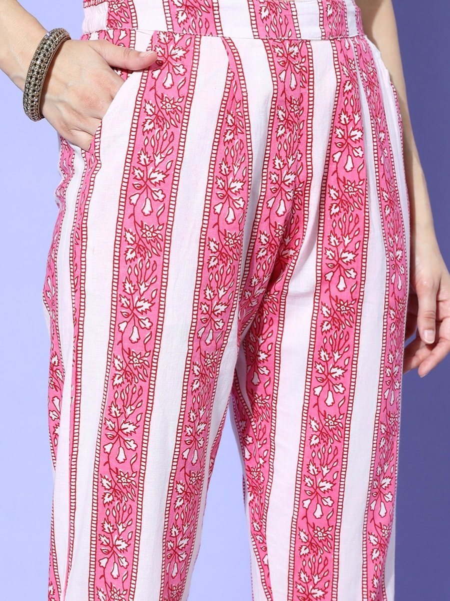 All About You Floral Printed Mirror Work Pure Cotton Kurta With Trousers & Dupatta | Grocsy