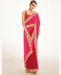 Pink Georgette Foil Printed Saree With Unstitched Blouse Piece - Nitya | Grocsy