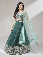 House of Panchhi Teal Georgette heavy Sequinse embroidery Lehenga choli & Dupatta | Grocsy