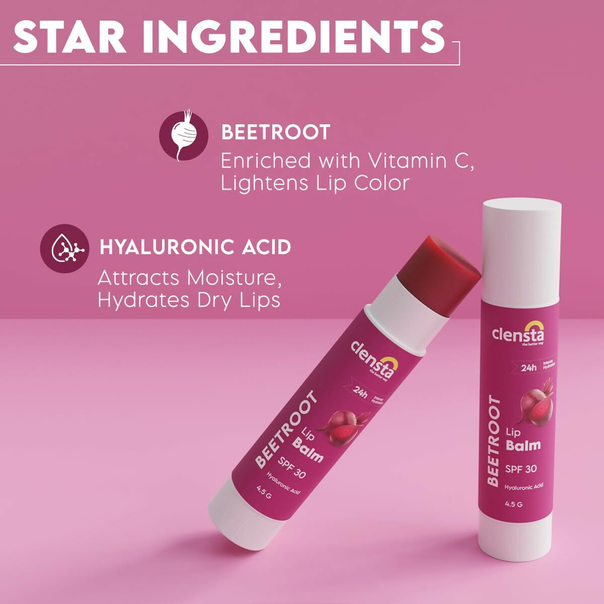 Clensta Beetroot Lip Balm With Hyaluronic Acid Spf 30 With Beetroot | Grocsy