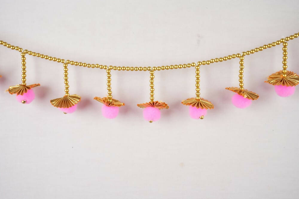 Kundan HandiKrafts Lite Pink Pom Pom Thoranna | Grocsy
