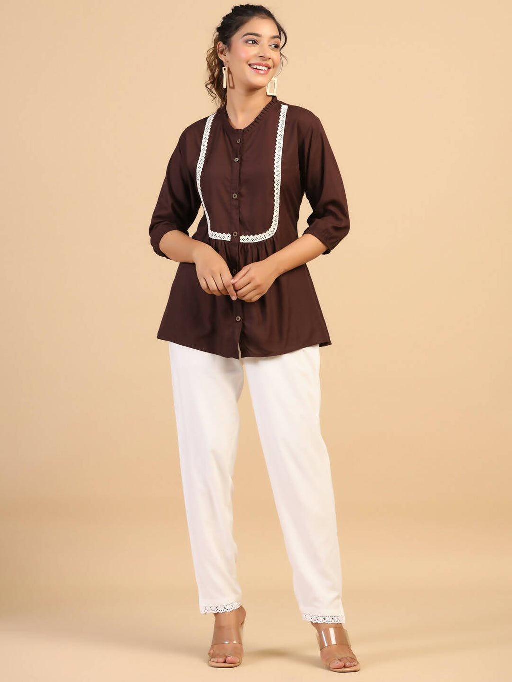 Womens Brown Rayon Solid Top - Keeva | Grocsy