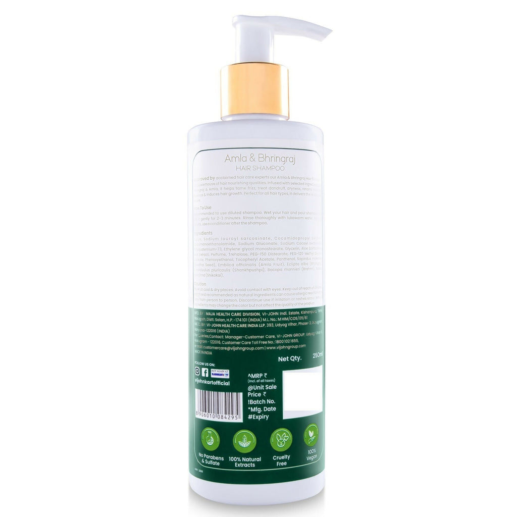 VI-JOHN Prakritik Amla & Bhringraj Shampoo For Strengthening, Made With 100% Natural Bio Actives | Grocsy