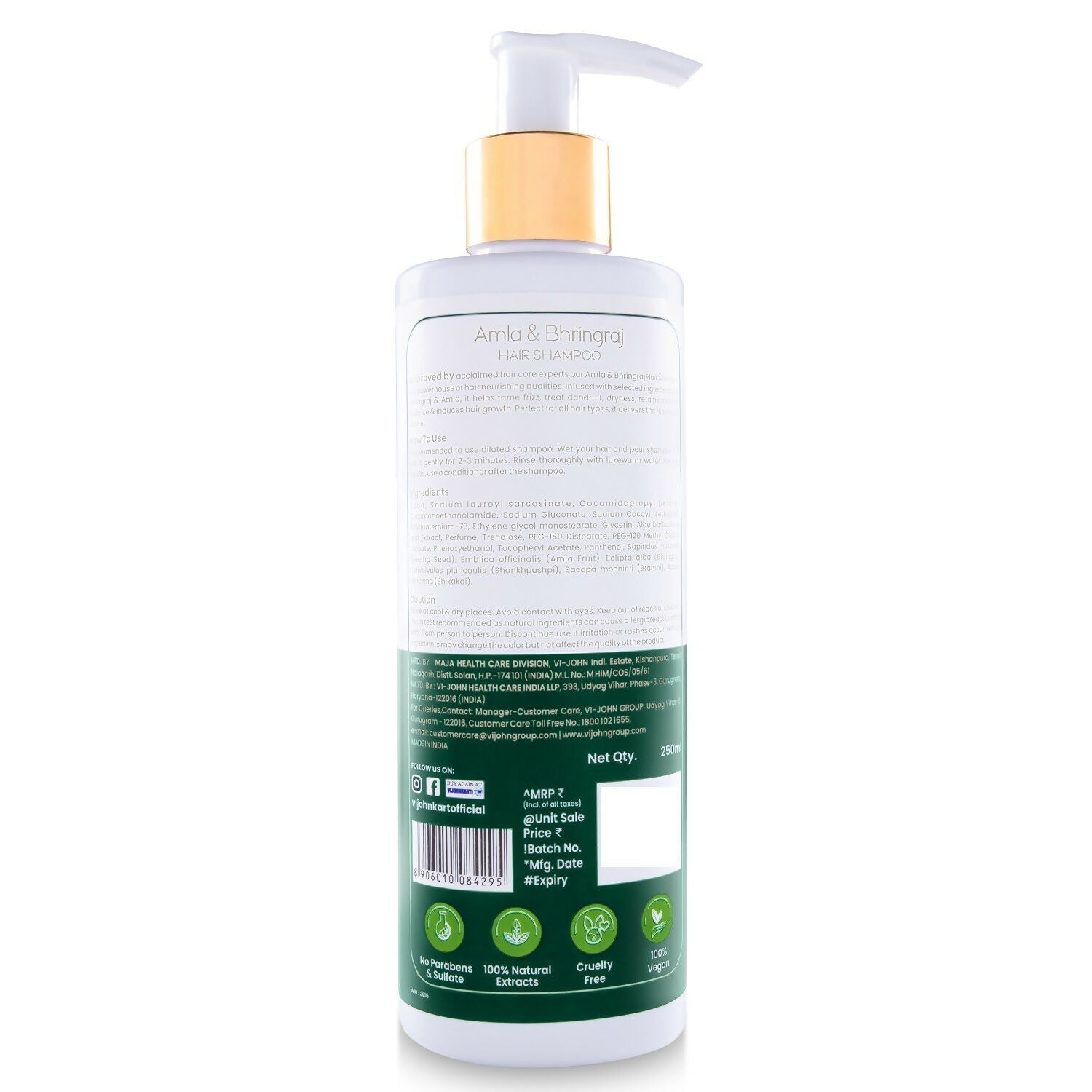 VI-JOHN Prakritik Amla & Bhringraj Shampoo For Strengthening, Made With 100% Natural Bio Actives | Grocsy