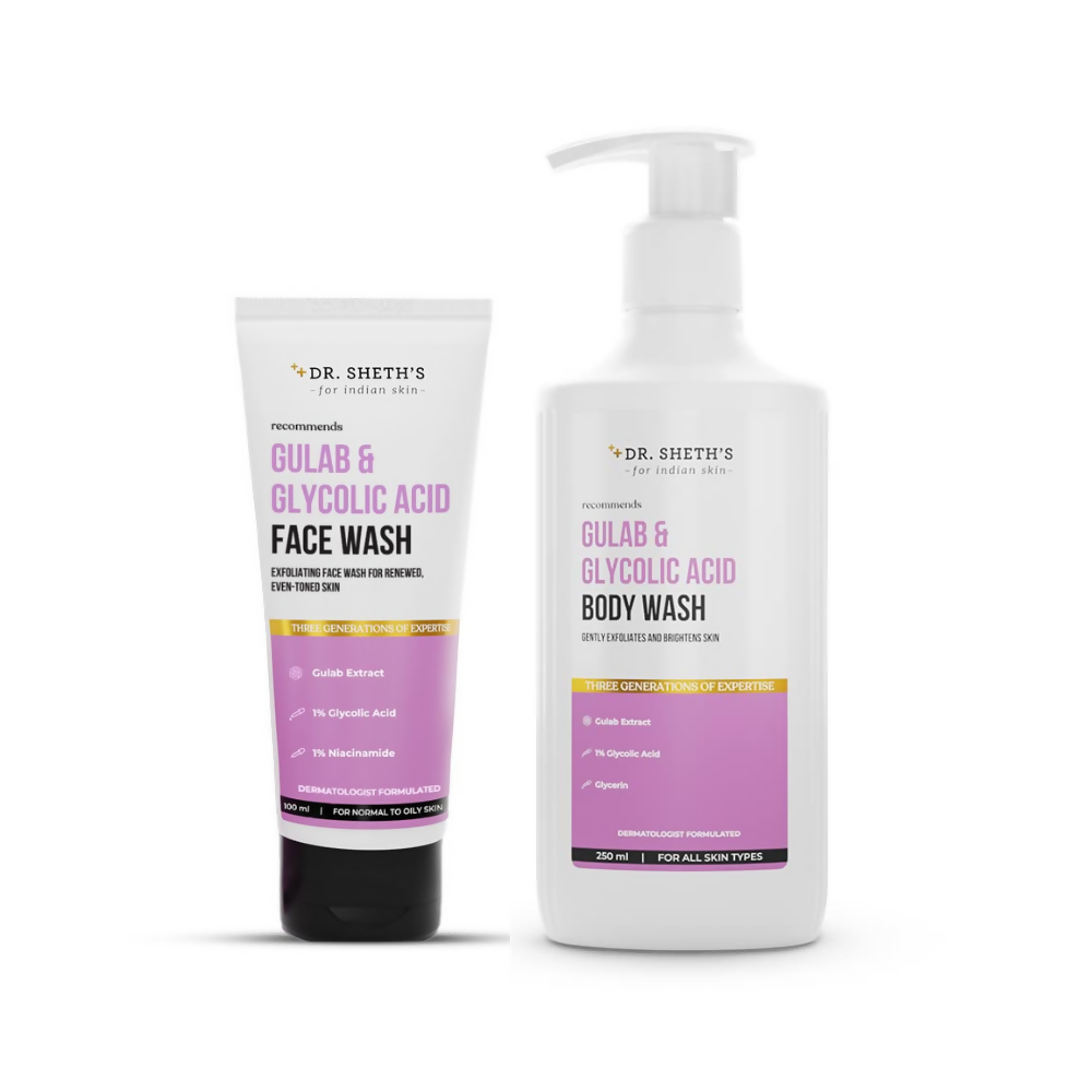 Dr. Sheth's Gulab & Glycolic Acid Face Wash & Exfoliating Body Wash Combo | Grocsy