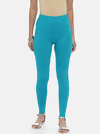 Souchii Turquoise Blue Solid Slim-Fit Ankle-Length Leggings | Grocsy
