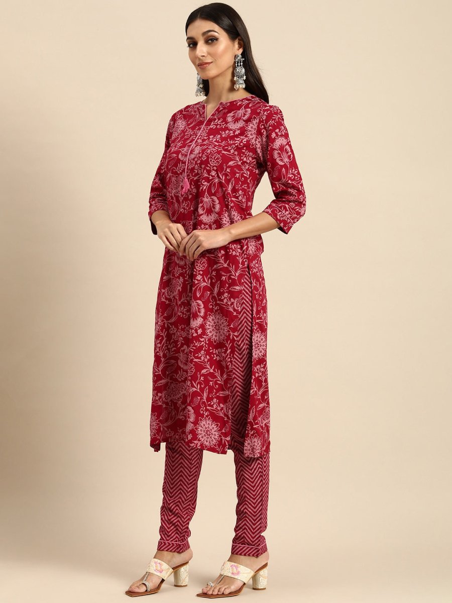 All About You Women Red Floral Printed Kurta with Trousers | Grocsy