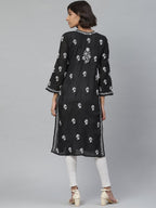 ADA Women Black & White Chikankari Embroidered Straight Sustainable Handloom Kurta | Grocsy