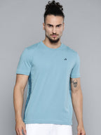 Alcis Men Blue Solid Slim Fit Gym T-shirt | Grocsy
