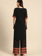 All About You Women Black & Pink Regular Round Neck Kurta with Palazzos | Grocsy