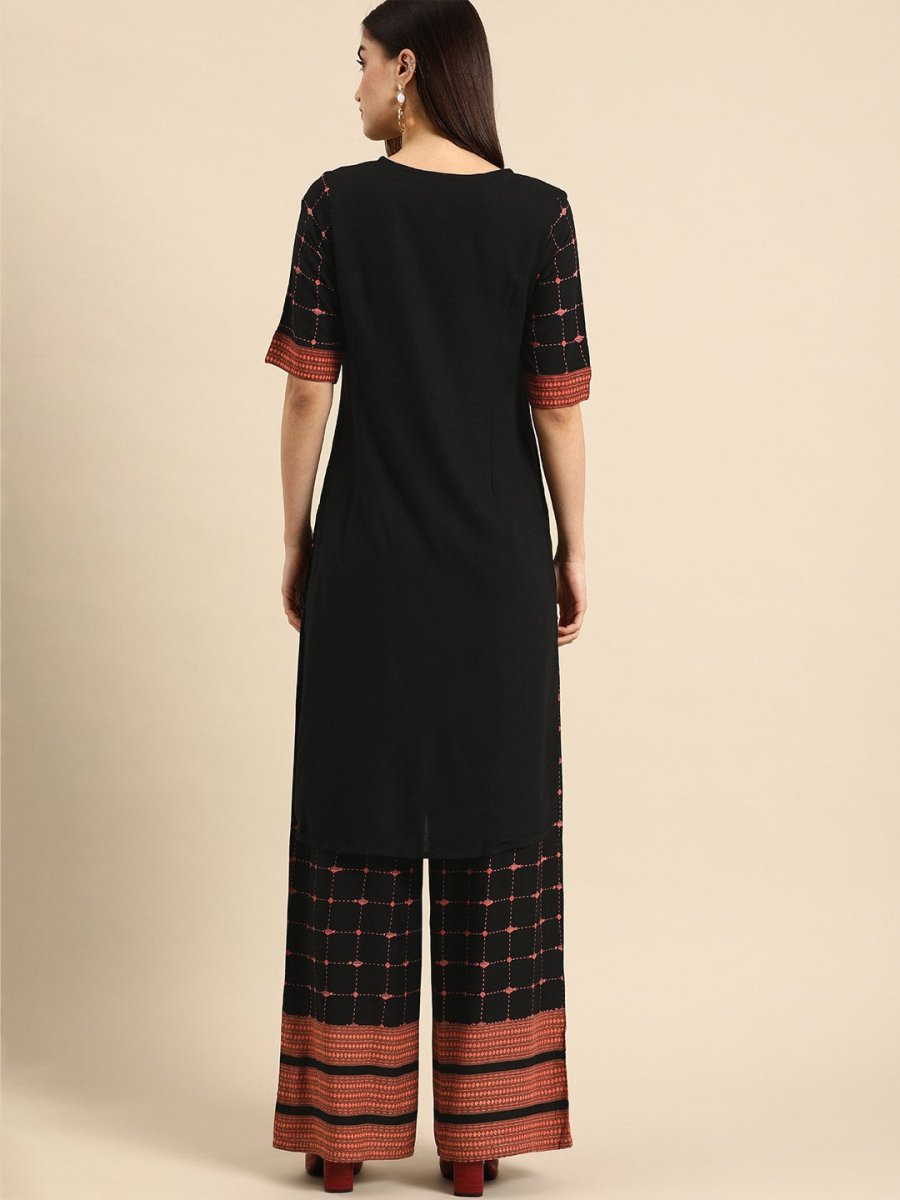 All About You Women Black & Pink Regular Round Neck Kurta with Palazzos | Grocsy