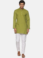 Sethukrishna Men Green Pure Cotton Kurta with Pyjamas | Grocsy