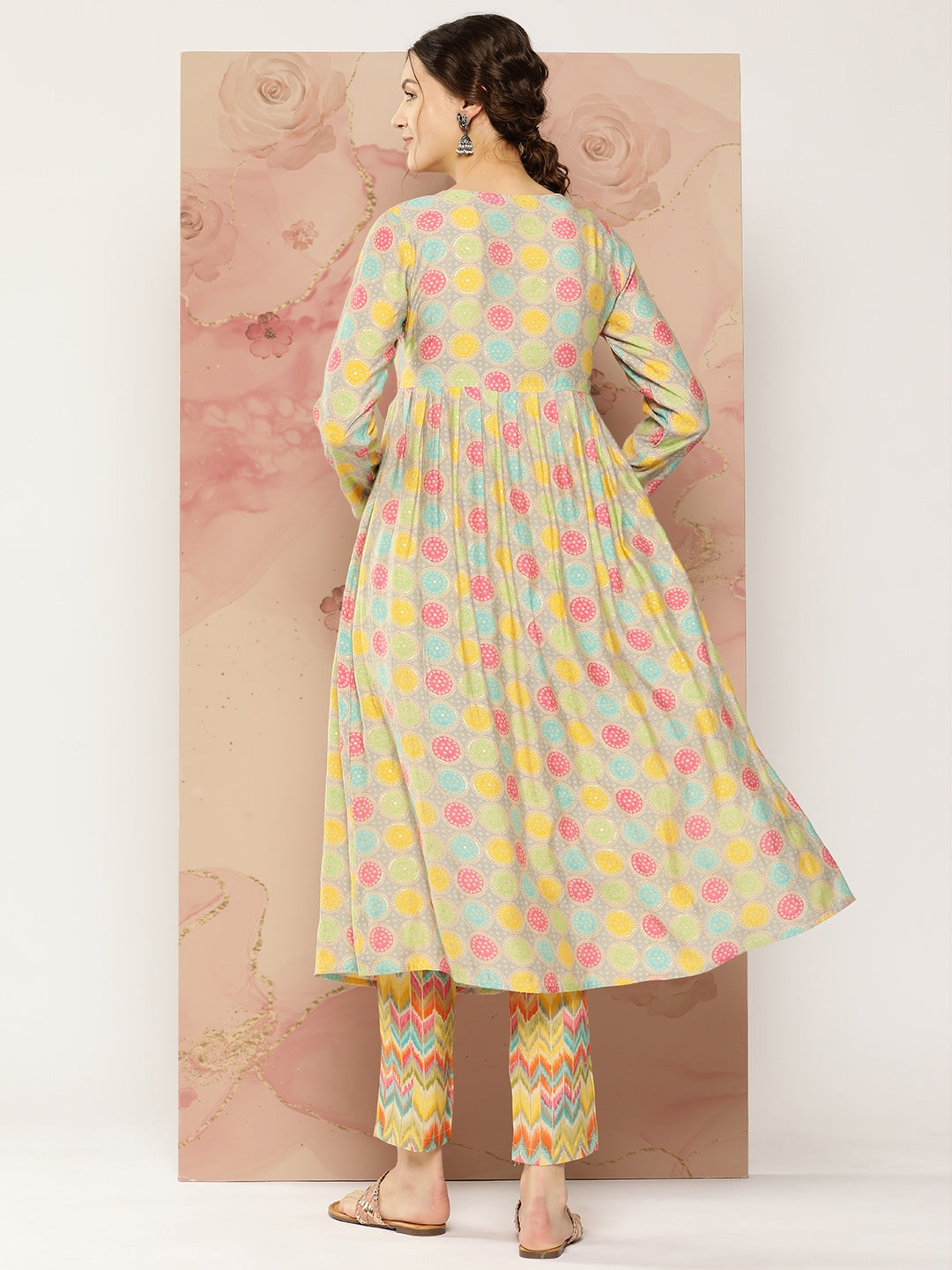 HERE&NOW Ethnic Motifs Printed Kurta with Trousers | Grocsy