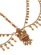 Yellow Chimes Gold-Polished Red & Green Stone-Studded Layered Bridal Traditional Mathapatti | Grocsy
