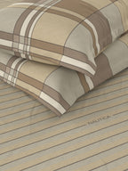Nautica Brown & Brown Striped Cotton 160 TC King Bedsheet With 2 Pillow Covers | Grocsy