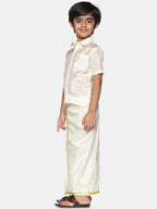 Sethukrishna Boys Cream-Coloured & Gold-Toned Shirt with Dhoti | Grocsy