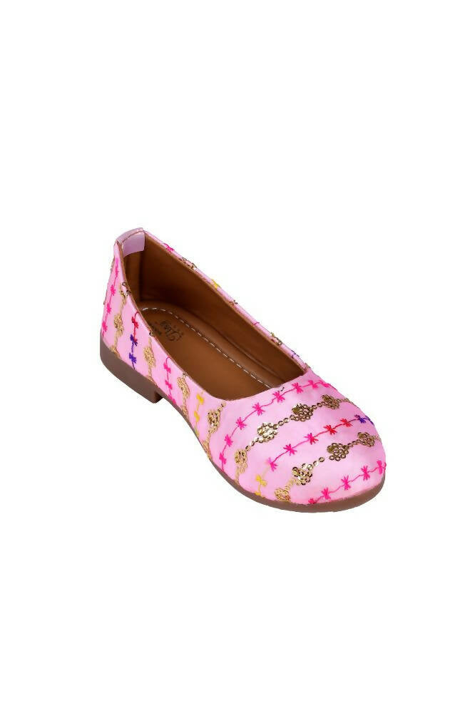 Tiny Bugs Girls Embroidered Ethnic Ballerinas-Pink | Grocsy