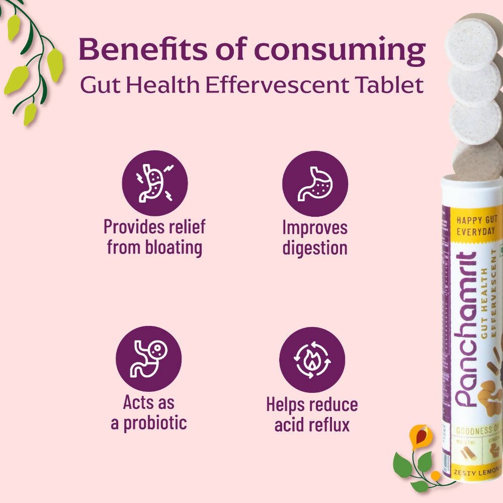 Panchamrit Gut Health Effervescent Tablets-Zest Lemon Flavor | Grocsy