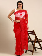 kasee Ethnic Motifs Embroidered Net Saree | Grocsy
