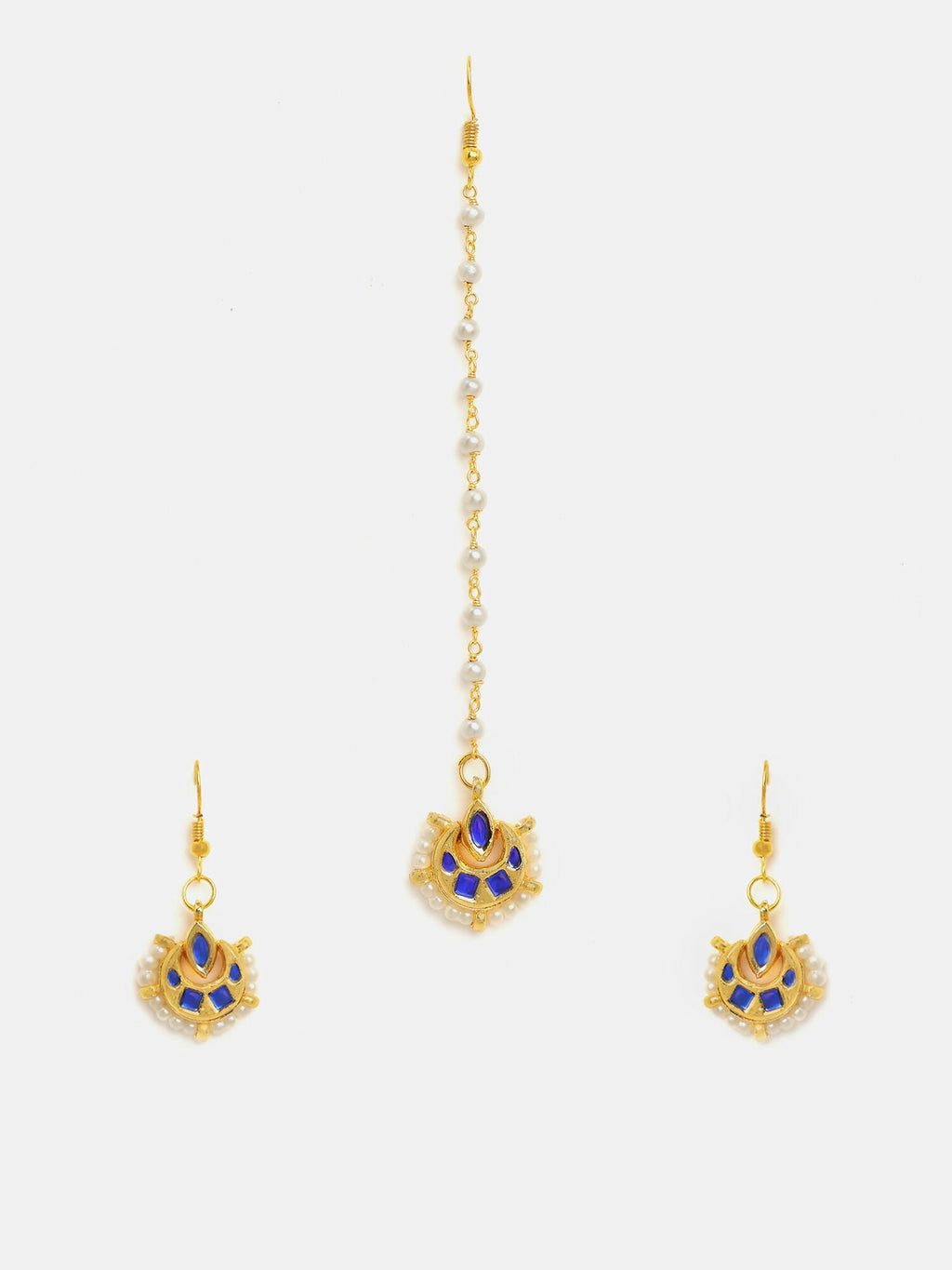 Ruby Raang Finest Gold Kundan Earrings With A Maang Tikka | Grocsy