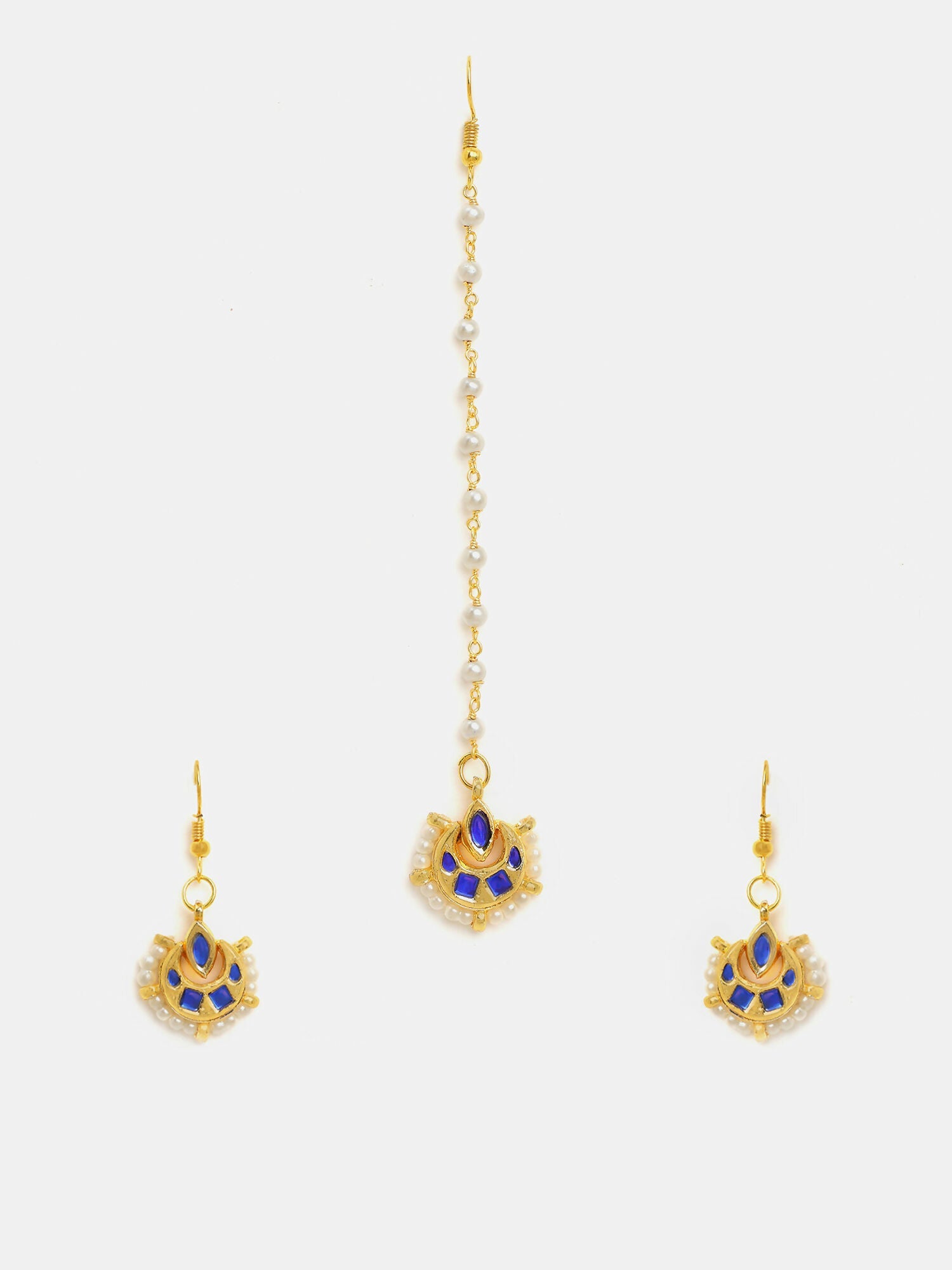 Ruby Raang Finest Gold Kundan Earrings With A Maang Tikka | Grocsy
