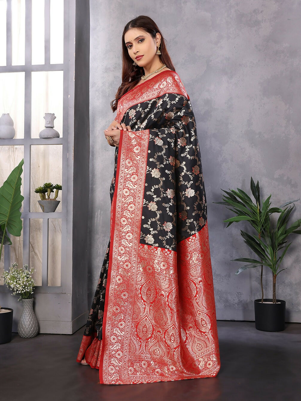 Joban Fashion Banarasi Black Woven Soft Silk Saree | Grocsy