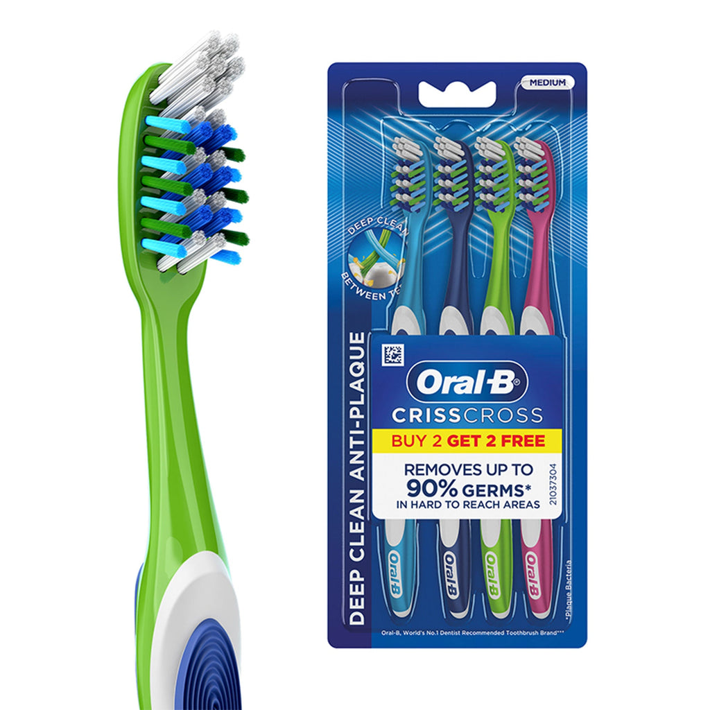 Oral-B Criss Cross Toothbrush with Neem Extract - Medium (Buy 2 Get 2 Free) | Grocsy