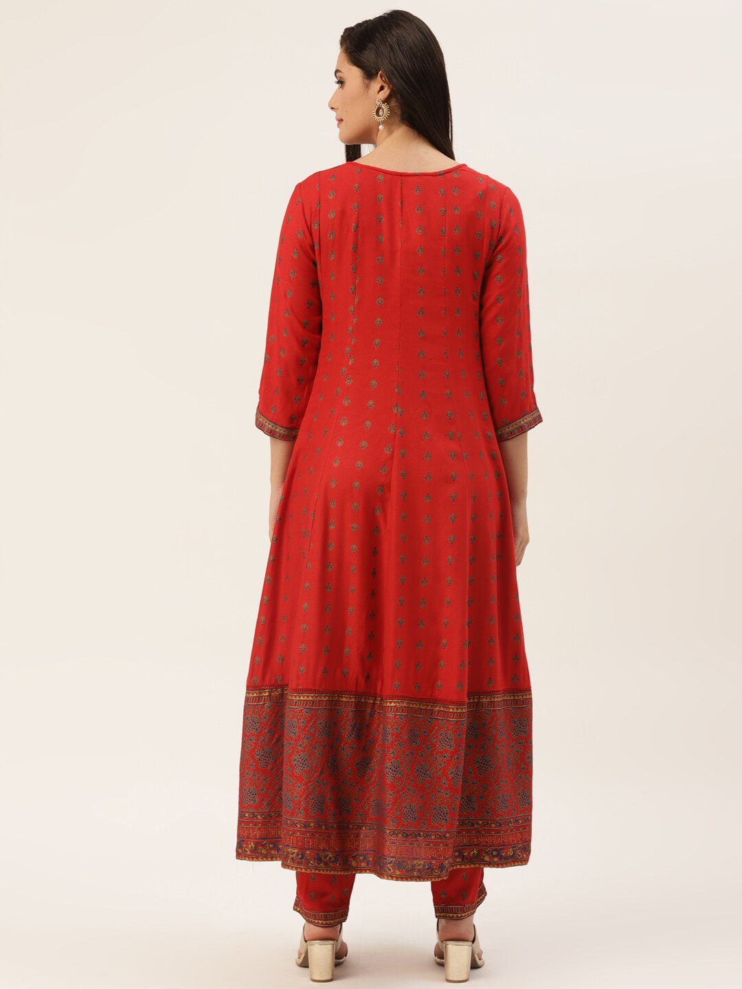 HERE&NOW Women Red Ethnic Motifs Printed Kurta with Trousers | Grocsy