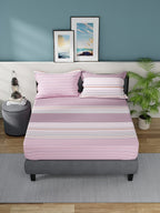 Nautica Bradford Pink & White Striped Cotton 160 TC King Bedsheet with 2 Pillow Covers | Grocsy