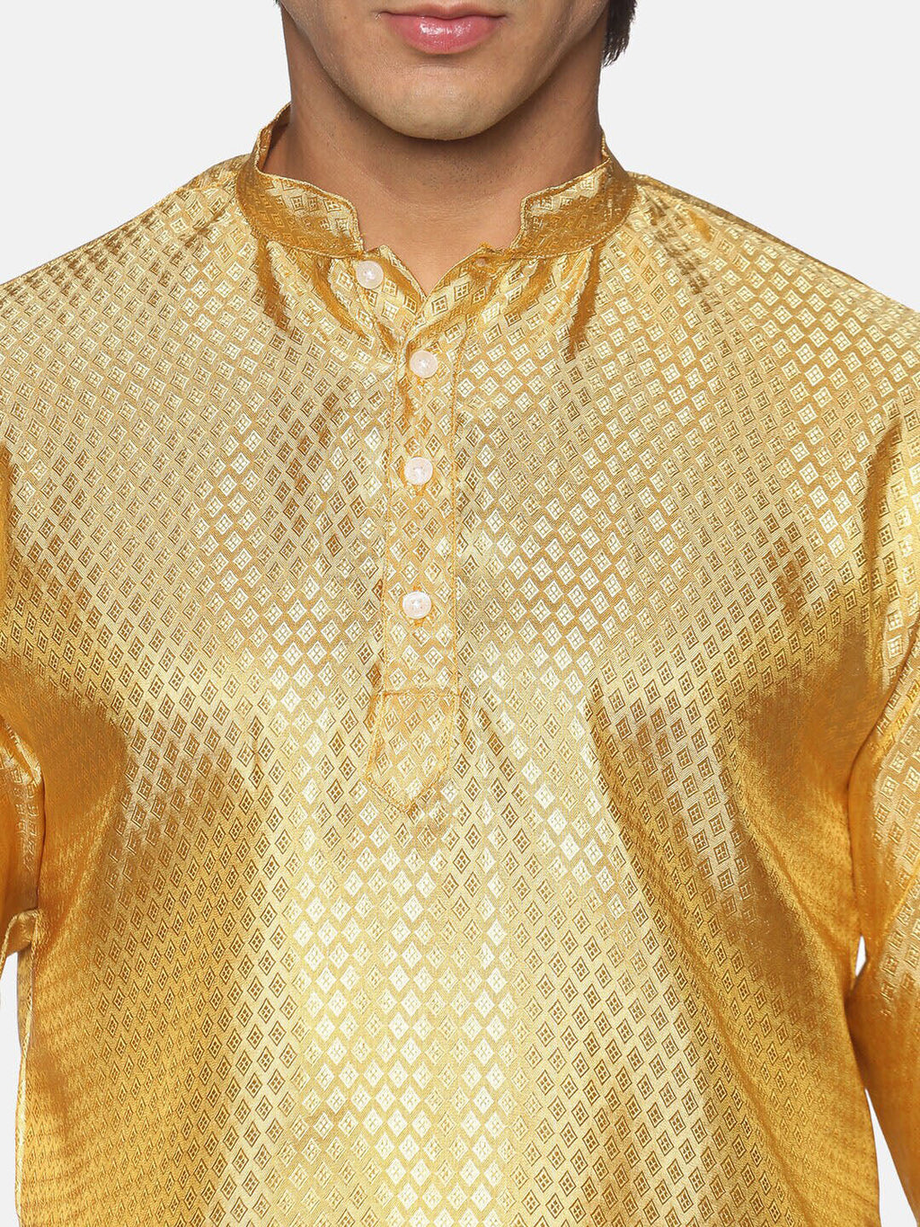 Sethukrishna Men Gold-Toned & White Kurta with Dhoti Pants | Grocsy