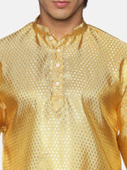 Sethukrishna Men Gold-Toned & White Kurta with Dhoti Pants | Grocsy
