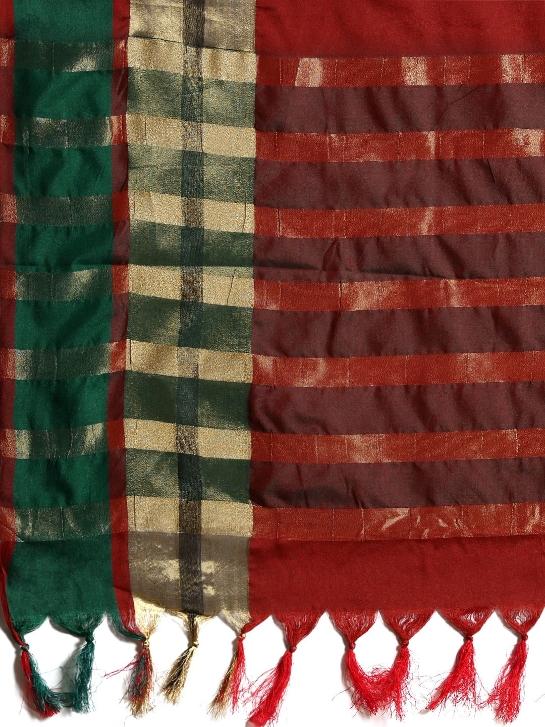 Saree Mall Red & Green Solid Saree | Grocsy