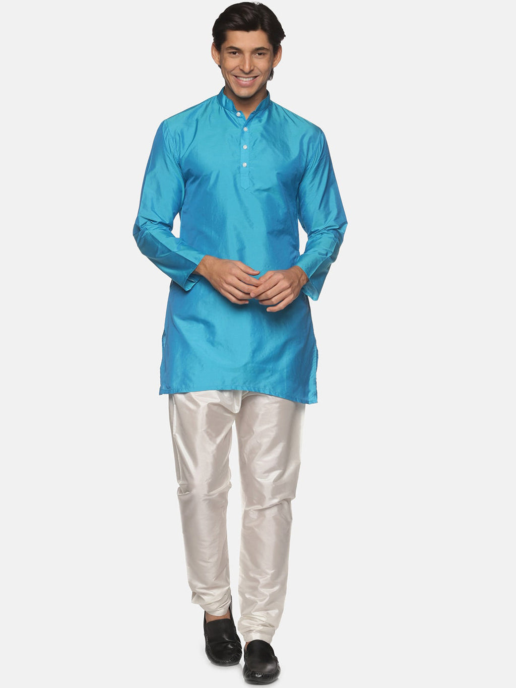 Sethukrishna Men Turquoise Blue Kurta with Pyjamas | Grocsy