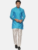 Sethukrishna Men Turquoise Blue Kurta with Pyjamas | Grocsy