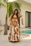 Aayaa Designer Cambric Cotton Printed Full Flaired Gown - Multi Color | Grocsy