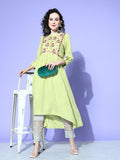 All About You Women Green Floral Embroidered Mirror Work Floral Anarkali Kurta | Grocsy