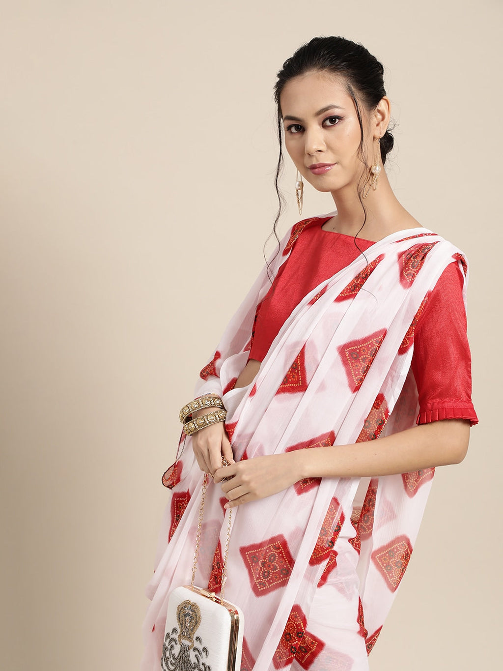 Saree Mall Bandhani Poly Chiffon Saree | Grocsy