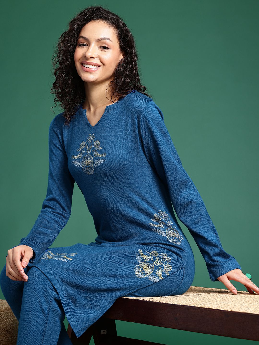 Sangria Ethnic Motifs Printed Regular Kurta With Trousers | Grocsy