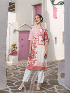 Sangria Women Floral Printed Keyhole Neck Floral Kurta | Grocsy