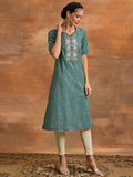 Aks Ethnic Motifs Embroidered V-Neck Thread Work Kurta | Grocsy