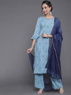 Aks Floral Printed Straight Kurta & Palazzos With Dupatta | Grocsy
