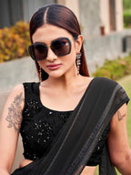 Tikhi Imli Black Striped Sequinned Saree | Grocsy